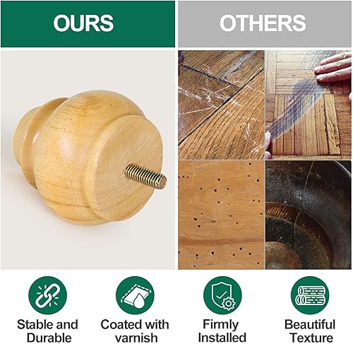 Miniatura 3 de FoDau770 Patas de madera de goma para muebles de 3 pulgadas, patas de sofá modernas de mediados de siglo, patas de sofá resistentes, patas de sofá