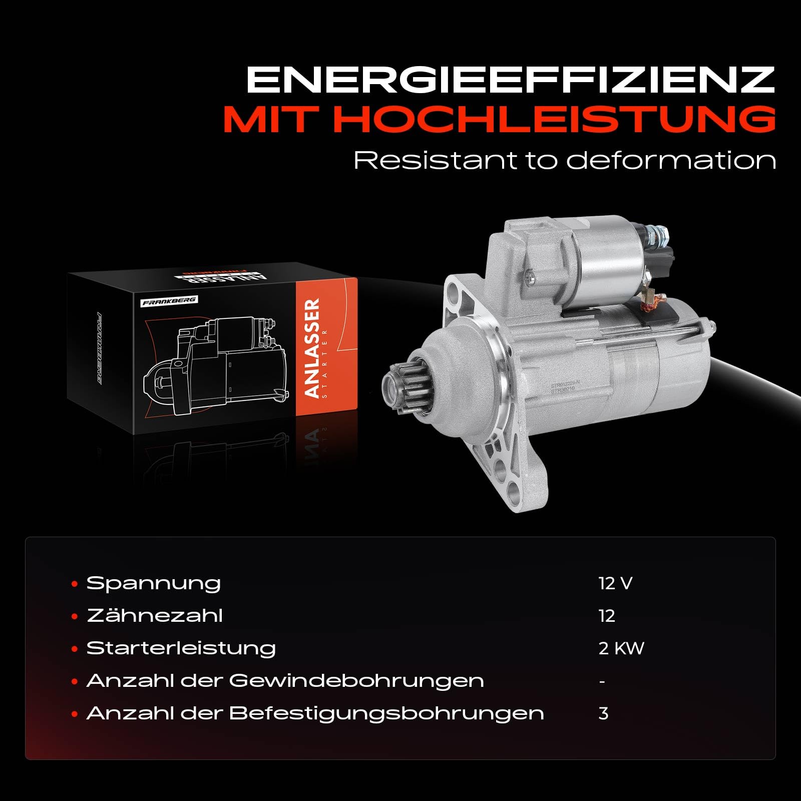 Frankberg Anlasser Starter Anlasser Auto 2 KW/12 V/12 Zähnezahl Kompatibel mit Golf VI 5K1 Golf VI Variant AJ5 Golf Plus 521 5M1 Replace# 30210,02Z911023M