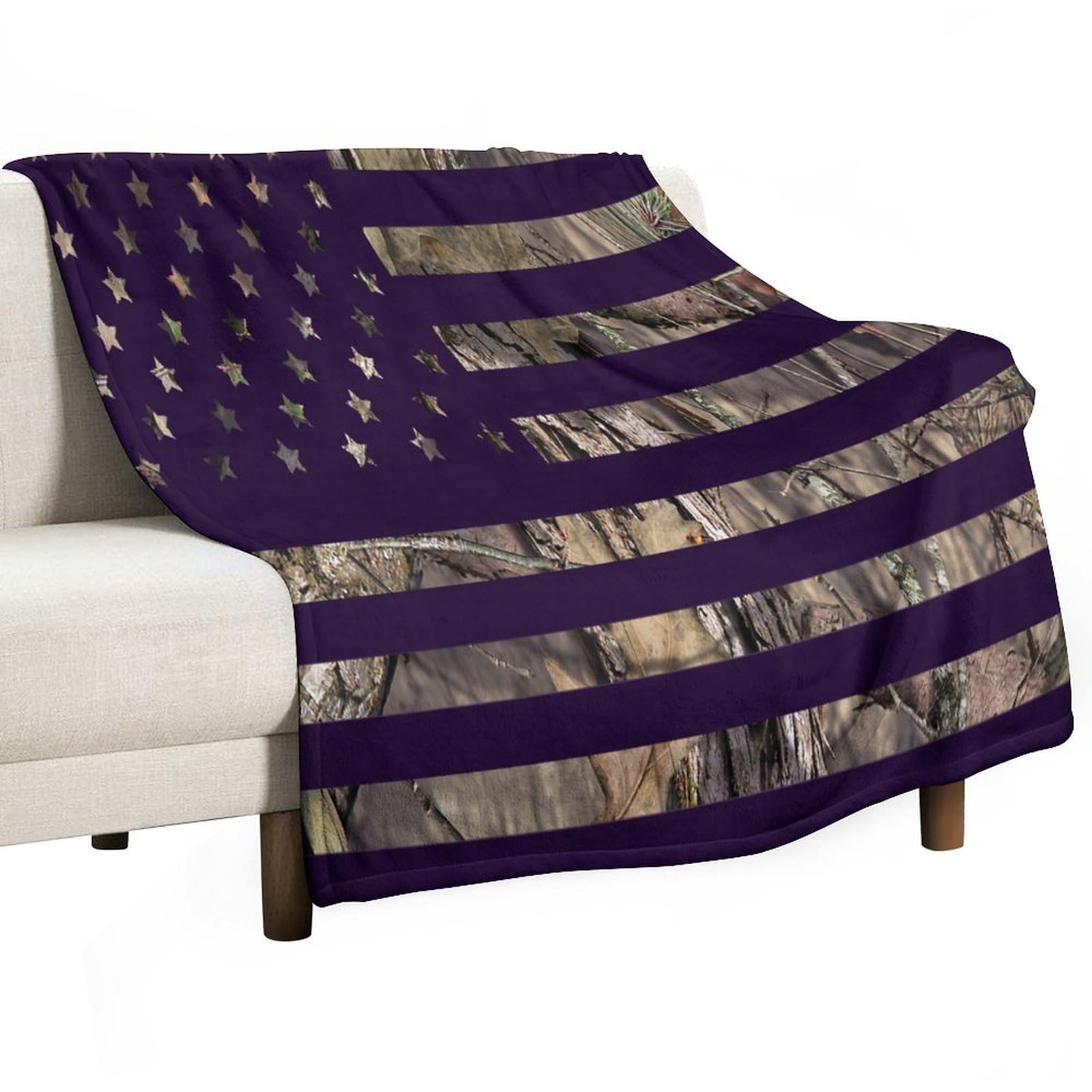 BenYaSong American Flag Camo Throw Blanket Hunting Military Curtains Rustic Trees Leaves Camouflage for Farmhouse Home Sofa Couch Chair Livingroom Bedroom 40"x50"