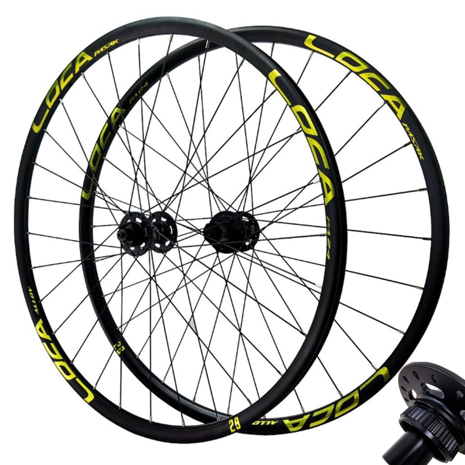 Ruedas para bicicleta de montaña con freno de disco, llantas de aleación de doble pared de 27,5/26/29 pulgadas, eje pasante, 2 rodamientos delanteros y 4 traseros, 28 radios, 7-12 velocidades.