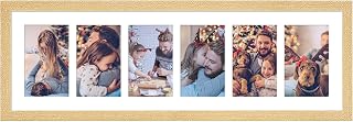 8x26 Collage Frame with 6 Openings 4X6 Pictures, Multiple Picture Frame with Mat, Wall or Tabletop Decor, Natural Wood Grain (1 Pack)