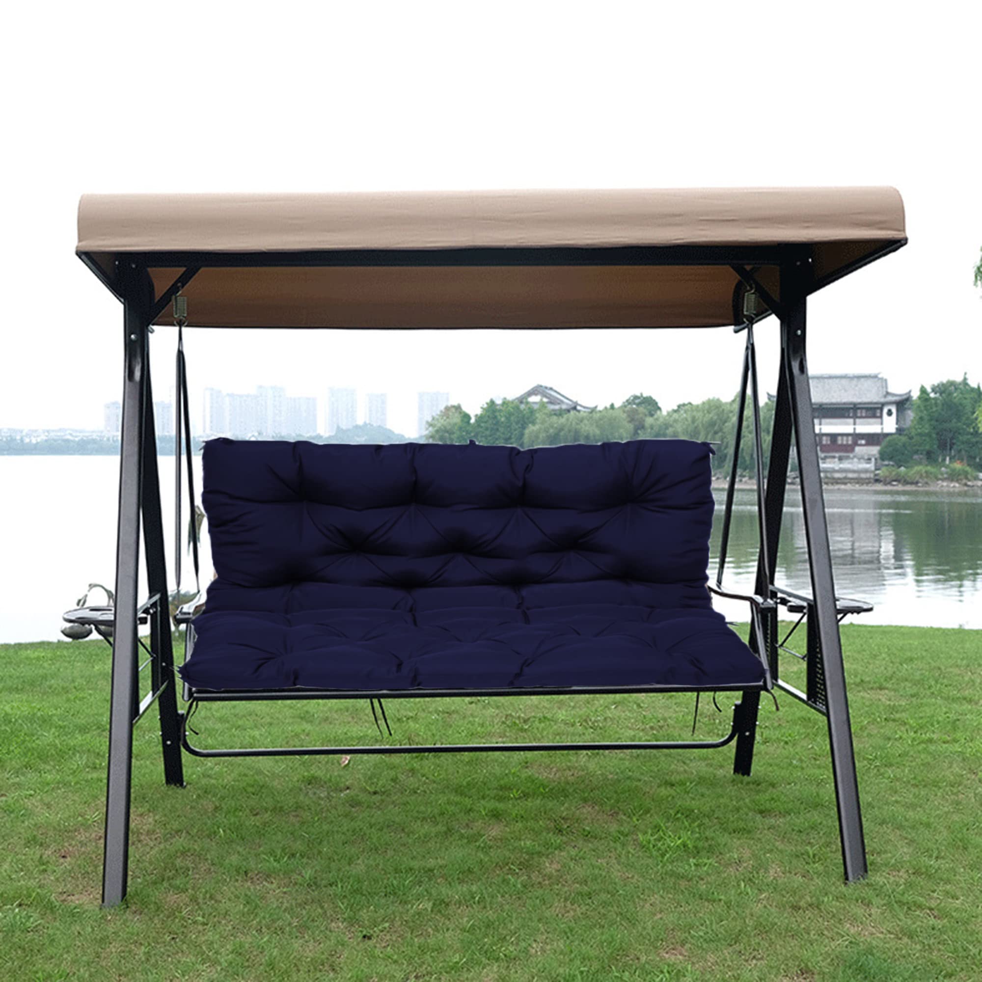 Coussin de banc de jardin imperméable et épais pour mobilier de terrasse bleu marine