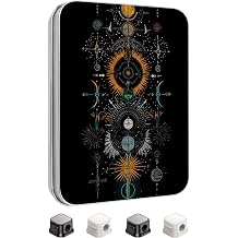 Metal Tin Box with Lid,Multifunctional Storage Box 3.46x2.36x0.7 Store Tea Biscuits Game Cards Tarot Cards and Handcraft Parts-with 4 Cable Clips,Mysterious Symbols