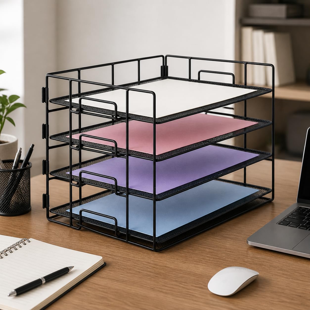 Stapelbare Ablagefächer, Metall Briefablage A4, 3-lagige Dokumentenablage für Büro Office, platzsparend 45x32x32cm, White
