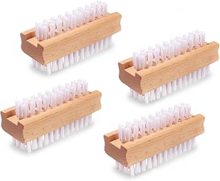 DEBETOOL Wooden Nail Brush Set - 4pcs Double-Sided Scrubbers for Nails, Hands, Toes, Gardening & Nail Art