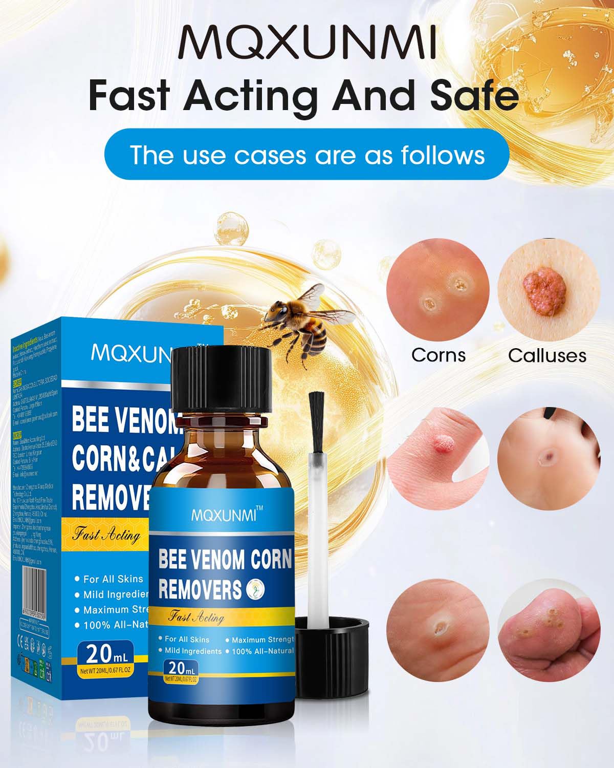 Removedor de Maíz con Veneno de Abeja, 20 ml Máxima Potencia, Eliminador de Callos Líquido para Pies, Acción Rápida, para Adultos, Personas Mayores, Adolescentes, Corredores, Senderistas