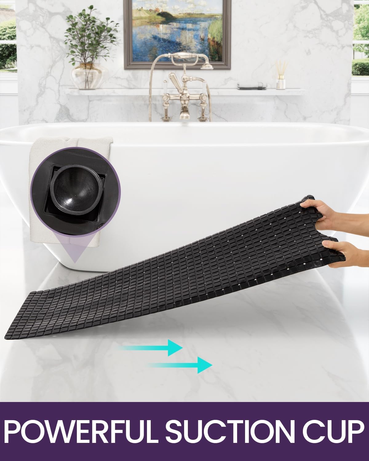 DEXI Bathtub Mat Non Slip, Extra Long 39x16, Suction Cups, Drain Holes, Machine Washable for Tub Shower Floor, Black - Image 4