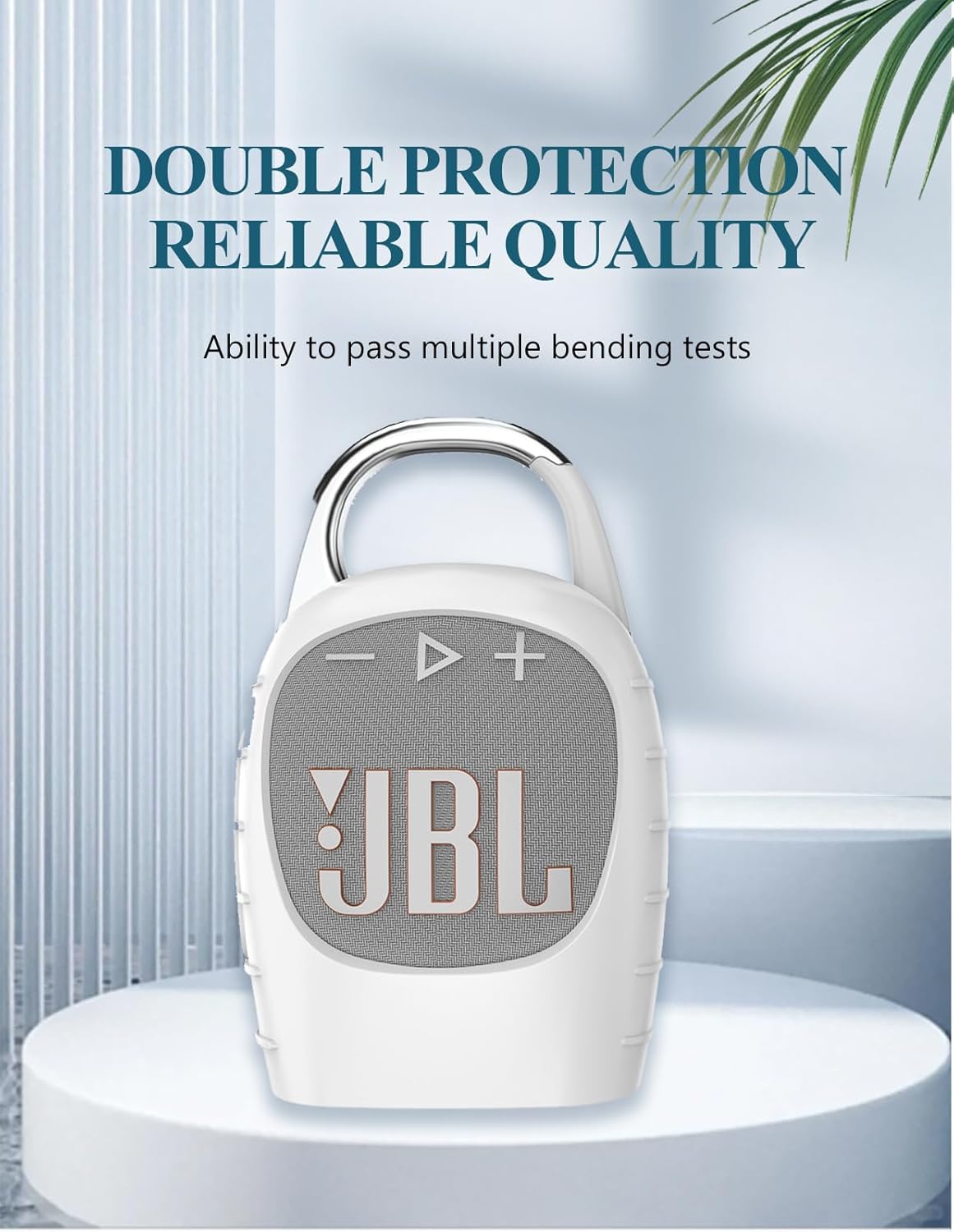 Case Cover for JBL CLIP5 Portable Bluetooth Speaker,Full Protective Silicone Case Cover with Keychain Cover,Shockproof and Portable Bluetooth Speaker for Women Men-White - Image 2
