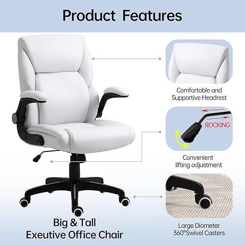 Miniatura 4 de Silla de oficina ejecutiva de cuero, ergonómica de respaldo alto, silla de escritorio para computadora de hogar con brazos abatibles acolchados,