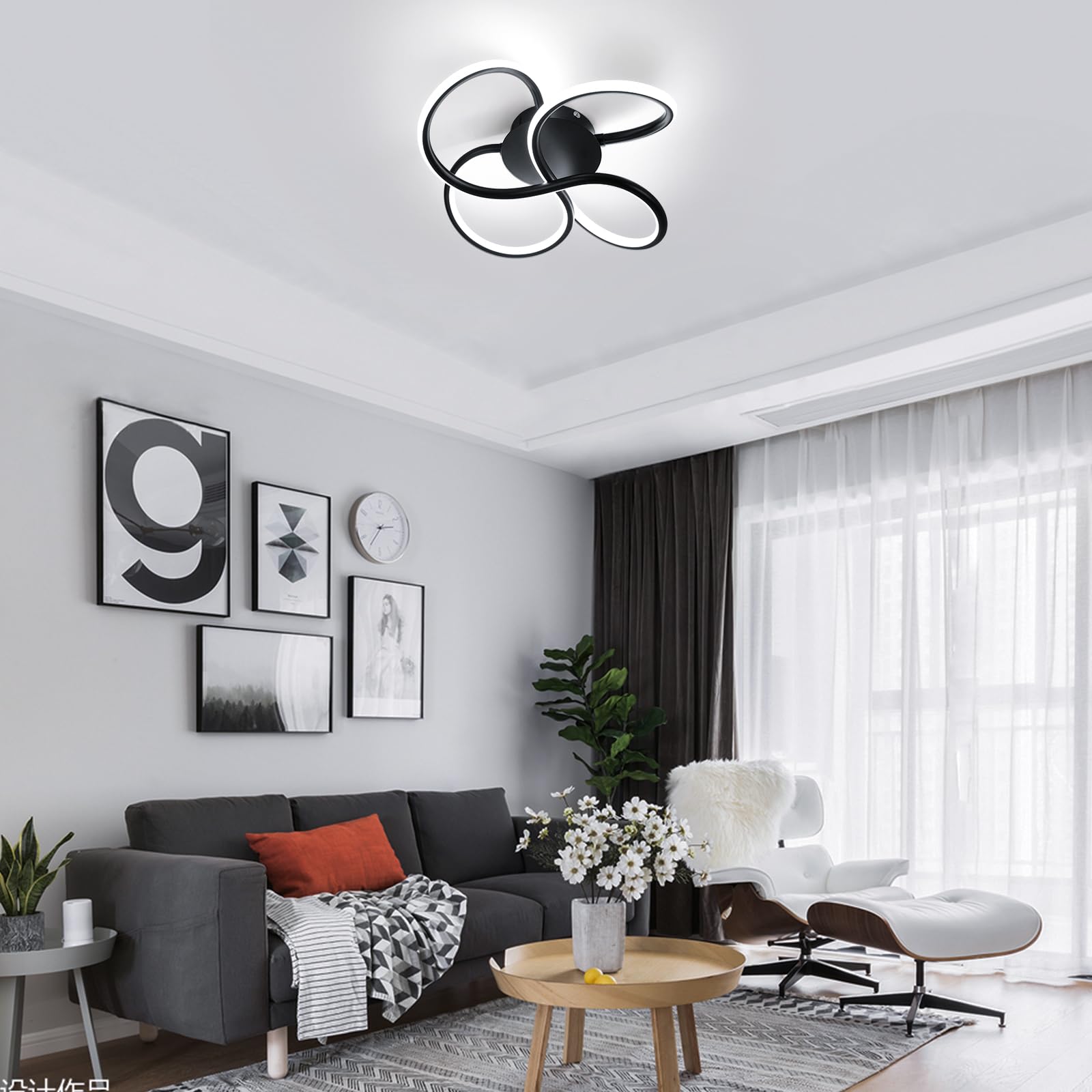 Plafoniera LED, Moderna Lampada da Soffitto 40W 4500LM, Bianco Freddo 6500K Lampada Led Soffitto Design a Forma di Fiore per Camera da Letto, Soggiorno, Cucina, Nero