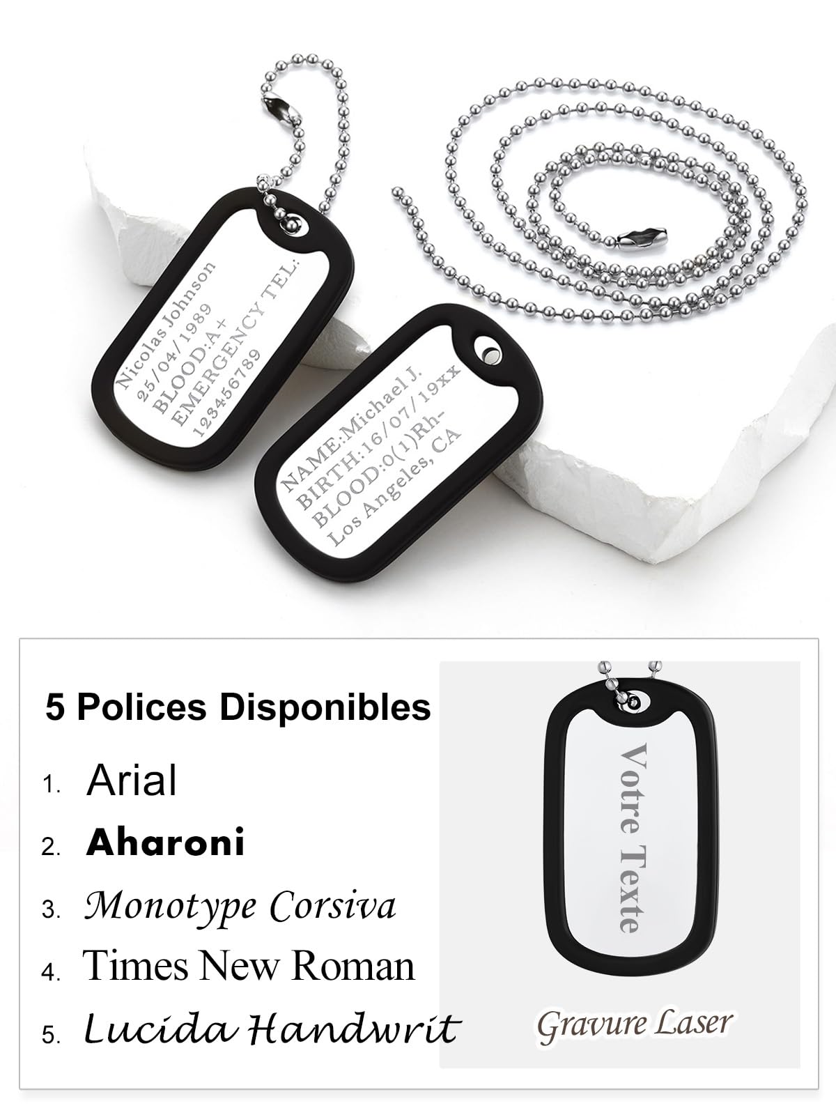 Custom4U Collier Plaque Militaire Personnalisable Homme, Chaîne Militaire Personnalisé, Collier Dog Tag Acier Inoxydable, Bijoux Cadeau pour Lui(Boîte Cadeau)