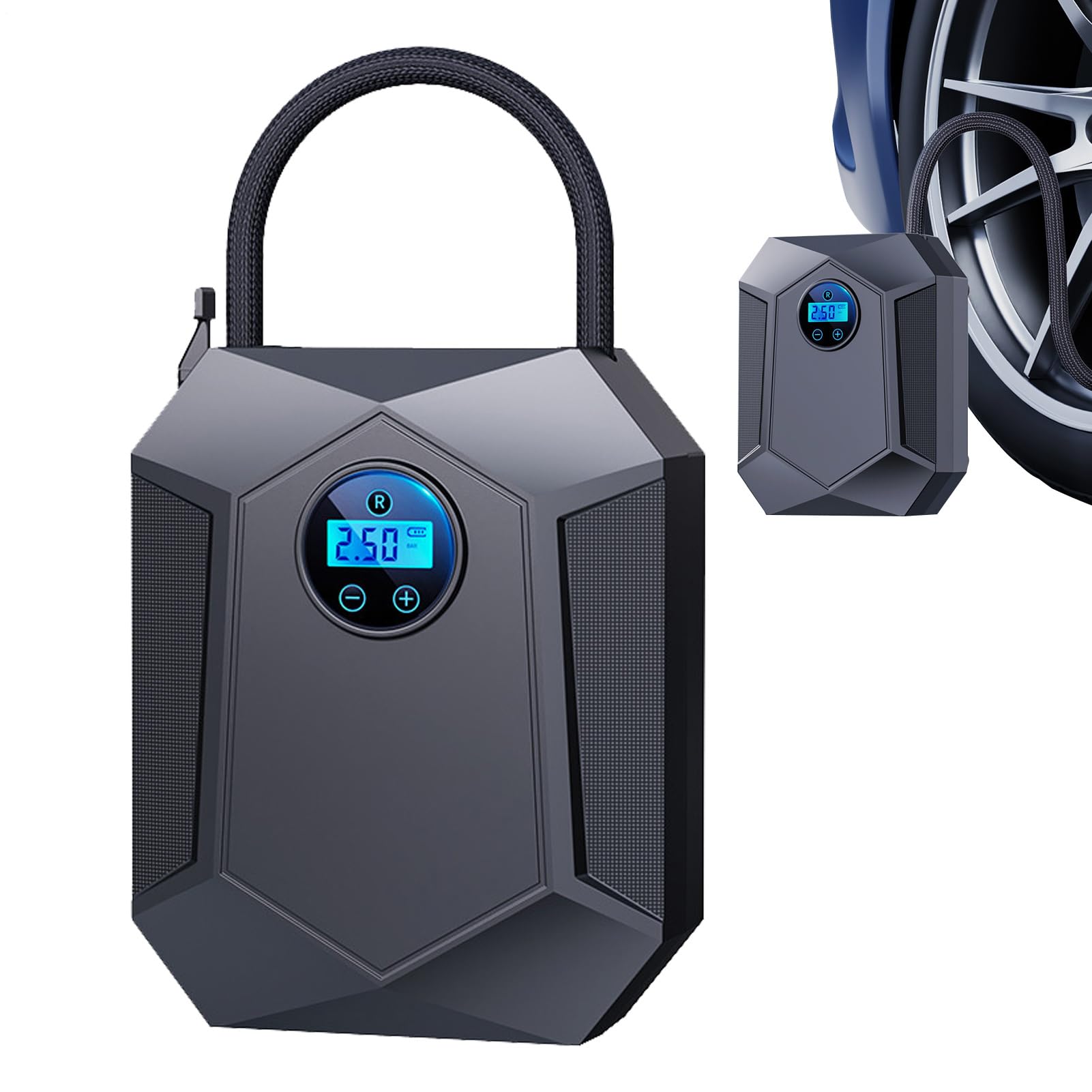 Esposizione digitale multifunzionale del compressore d'aria portatile | Gonfiatore per pneumatici Pompa portatile per viaggi pendolari gite in famiglia brevi viaggi garage moto basket