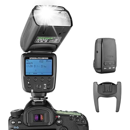 Neewer Wireless Flash Speedlite for Canon Nikon Sony Panasonic Olympus Fujifilm and Other DSLR Cameras with Standard Hot Shoe, with LCD Display, 2.4G Wireless System and 15 Channel Transmitter (NW580)