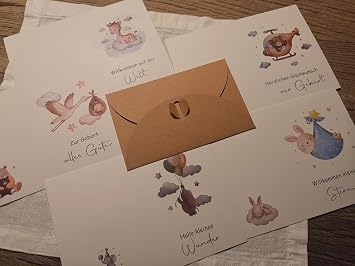 6 x High-Quality Birth Card with Envelope - A6 Folding Cards Greeting Card Birth Boy Girl