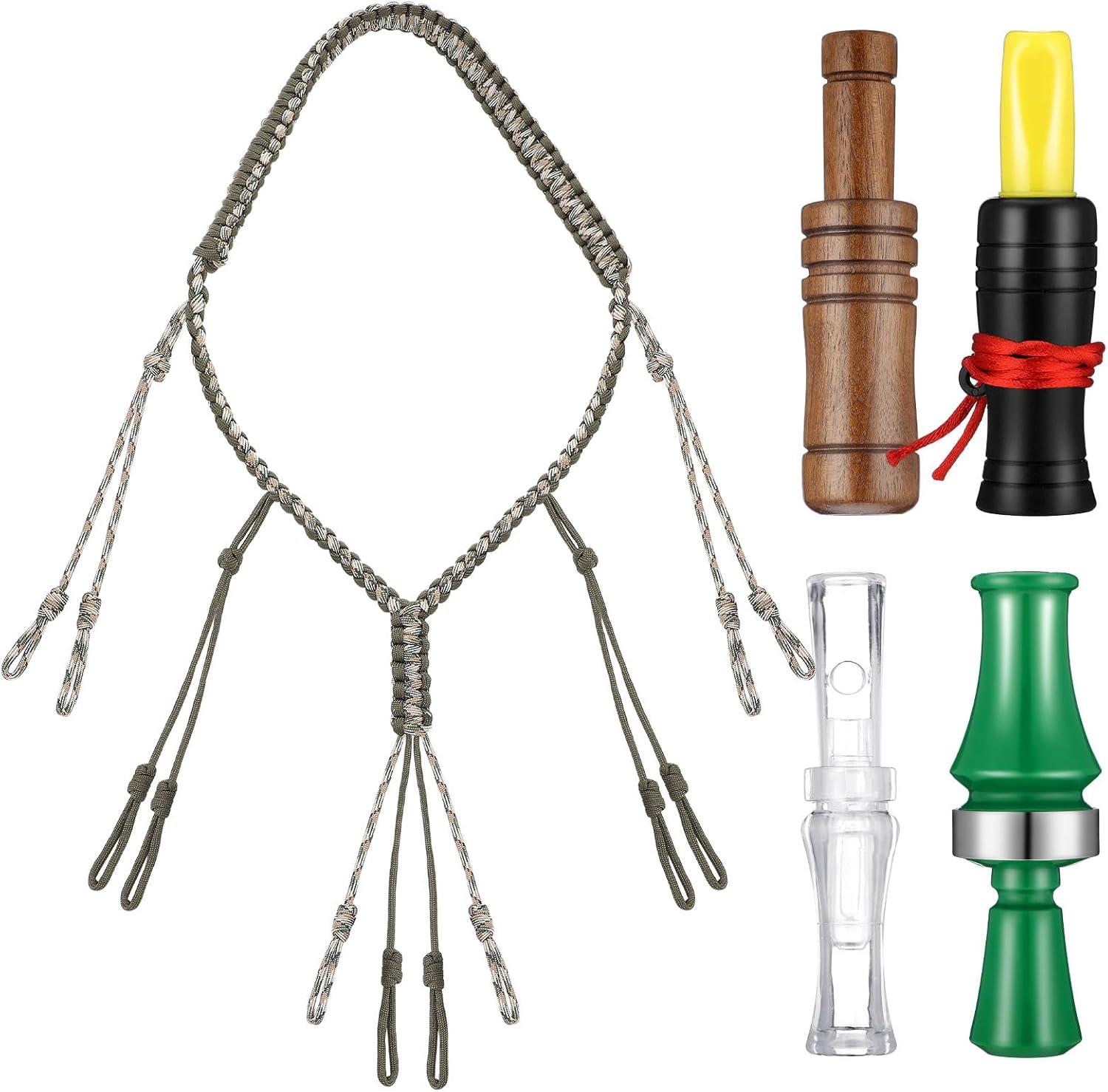 5 Pack Mallard Duck Call and Lanyard Set for Hunting, Outdoor Predator Gear for Pheasant 4 Realistic Sounding Duck Calls with 1 Hand Braided Necklace Voice Loud Sound Call Hunting