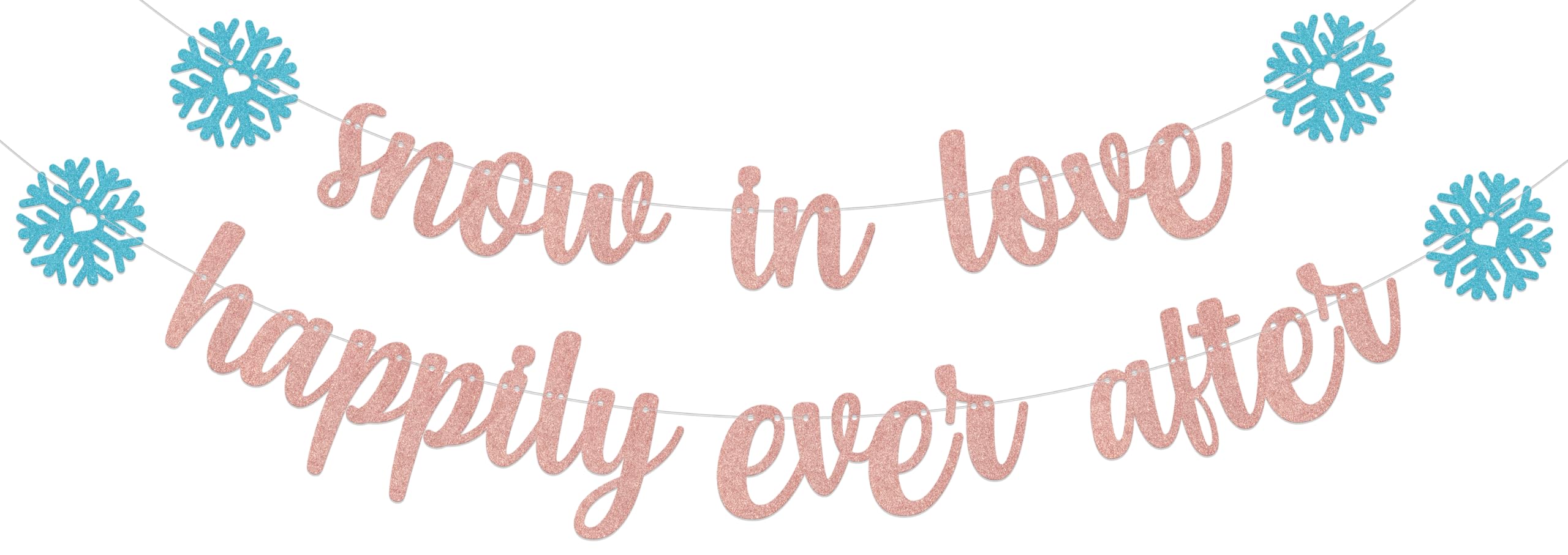 Snow In Love Happily Ever After Banner,Winter Wedding Engagement Party Decoration,Snowflake Bachelorette Bridal Shower Party Supplies Rose Gold Blue