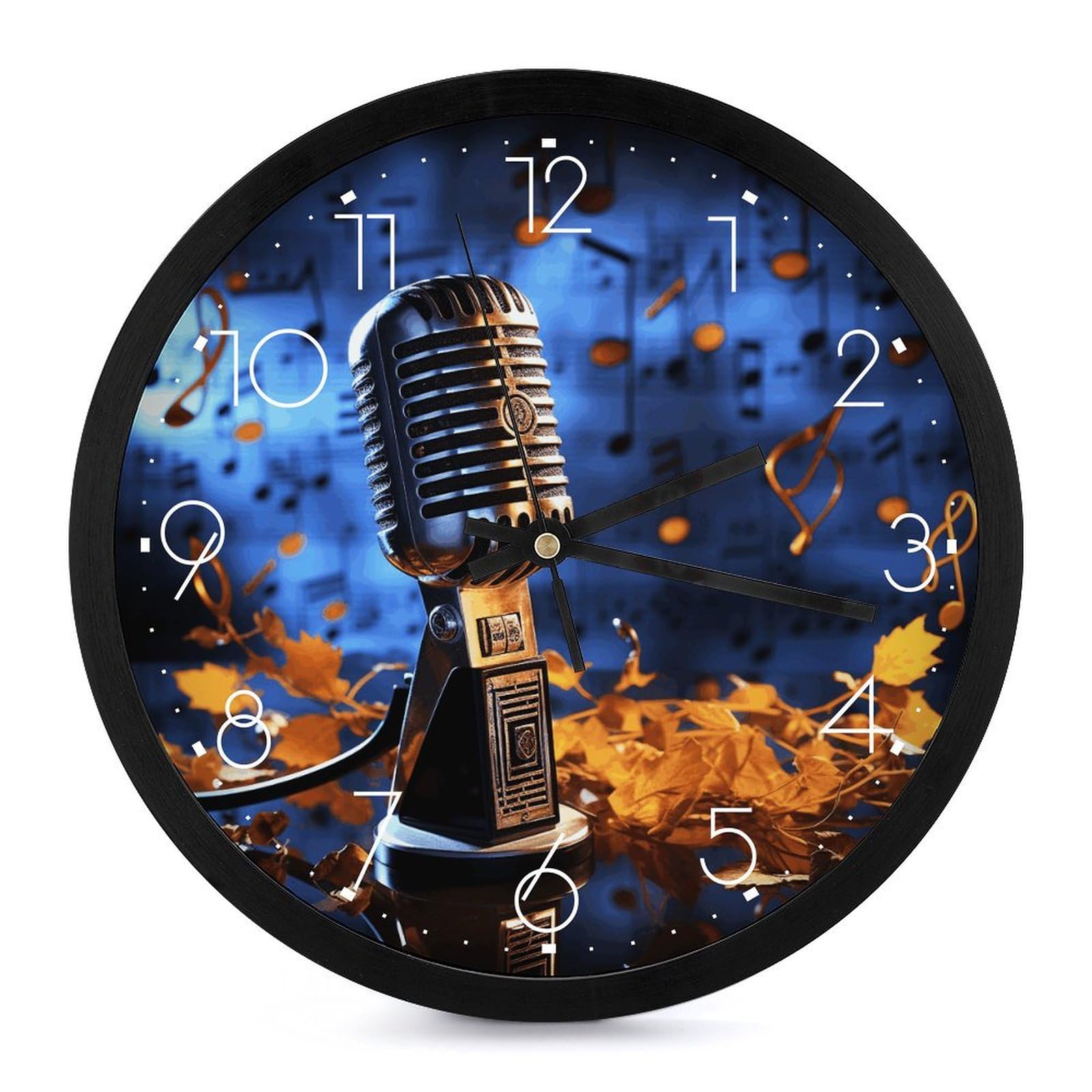 Horloge murale numérique avec micro et notes de musique pour salon