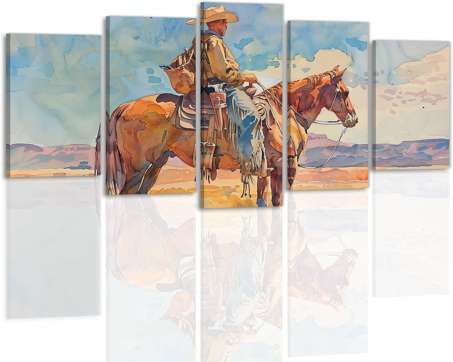 GLOKAKA Cowboy Canvas Wall Art Farmhouse Horse Poster Western Cowboy Wall Decor For Living Room Bedroom Office Home Decoration Framed Ready To Hang(Artwork-1,8x14inx2 8x18inx2 8x22inx1)