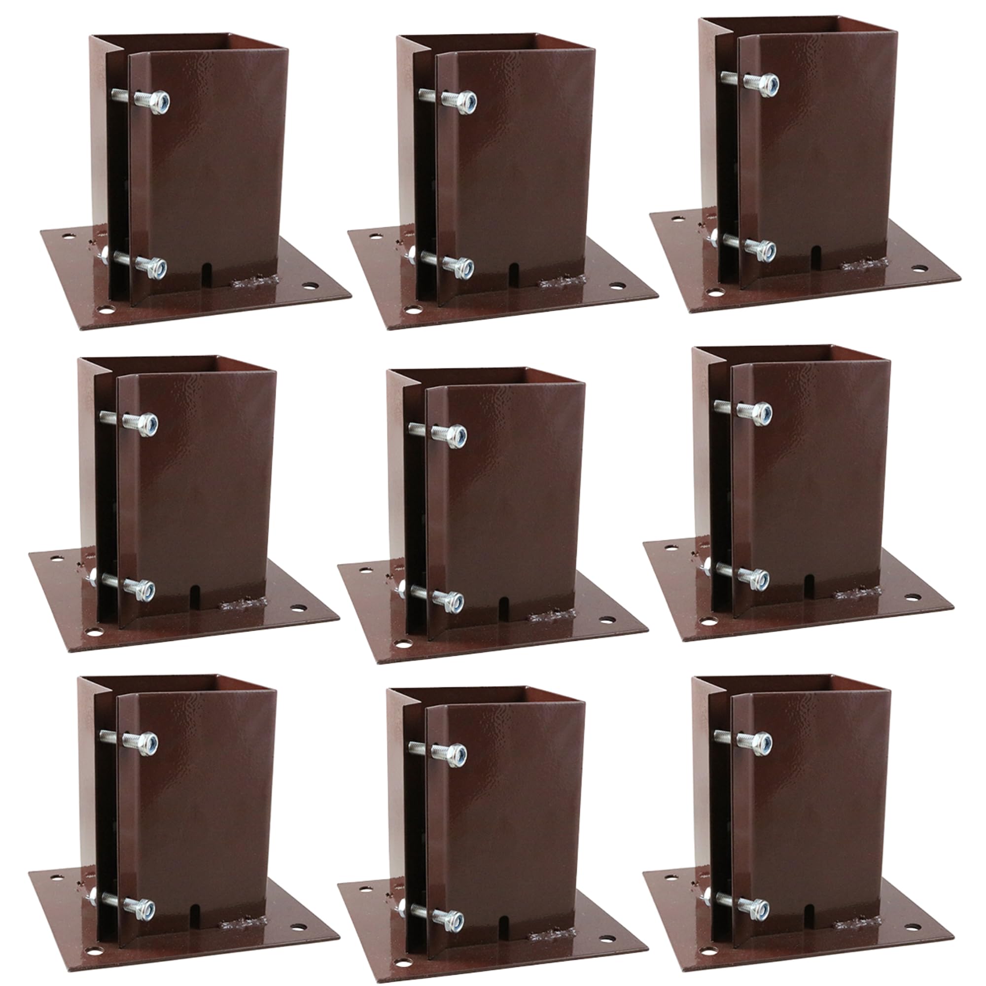 [FIXINGS DIRECT] 100x100mm Bolt Down Post Shoe Fence Post Holder Heavy Duty Read Oxdie Dual Coat Weather Protection Decking Bases, Post Anchor, Pergolas, Carports 4"x4" (9 Pack (100x100mm))