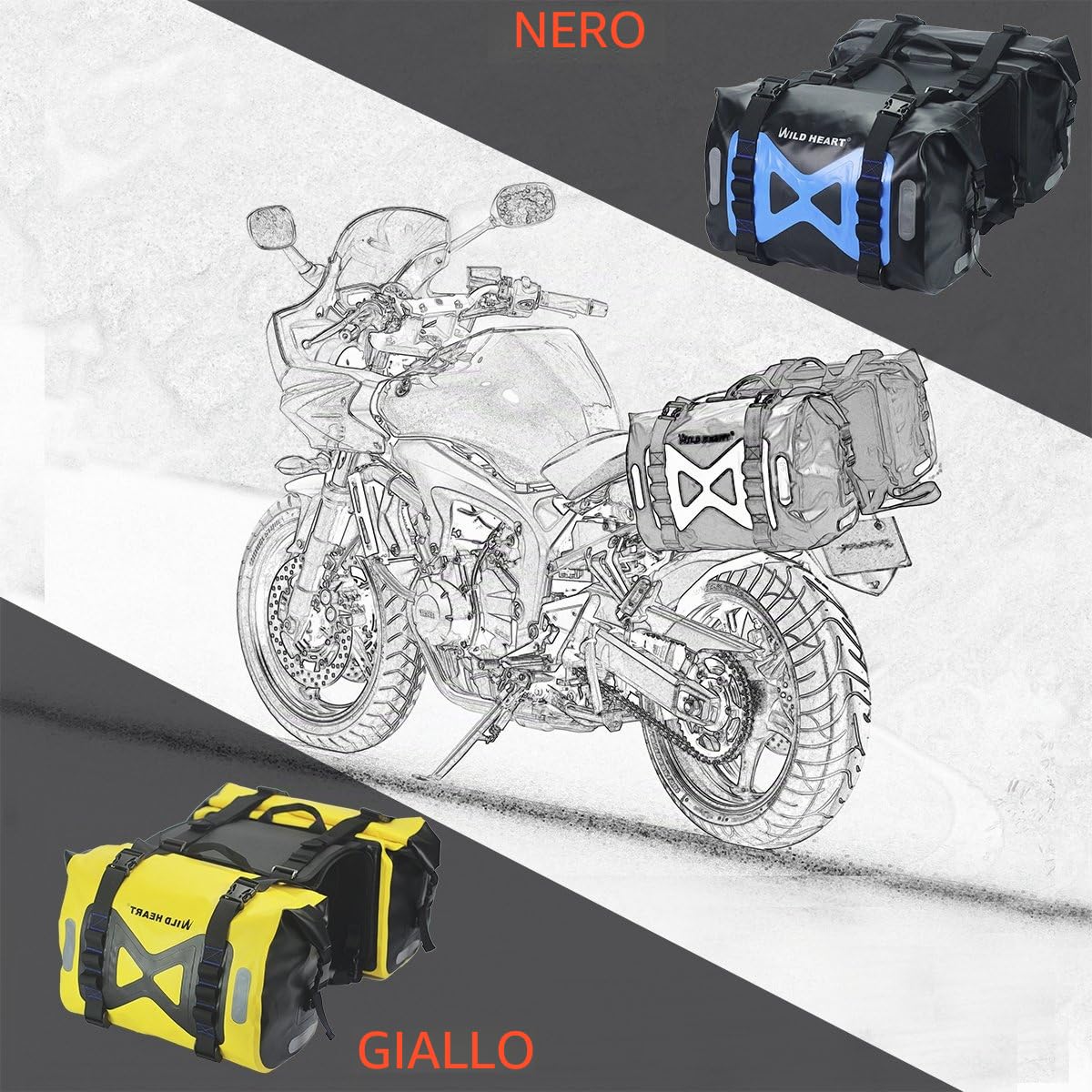 WILD HEART borsa a prova di acqua Motorcycle selllebag 50L Tank bag Motor Side bag (giallo)