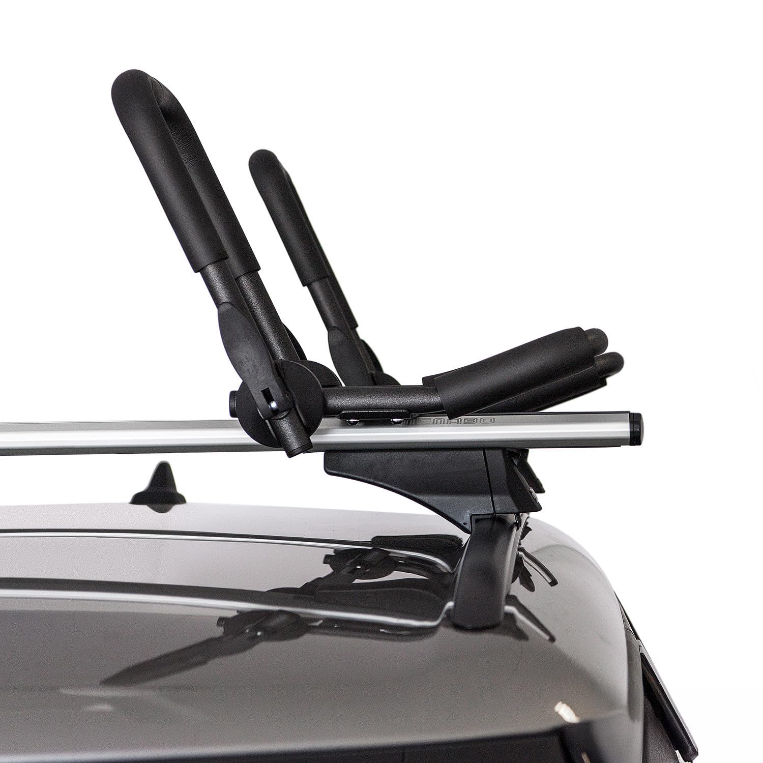 OMAC Canoe, Boat, Surf, Kayak Roof Rack J-Style Bar, Rooftop Mount Carrier, 2 Pieces, fits SUV Car and Truck, Universal Fit, Black