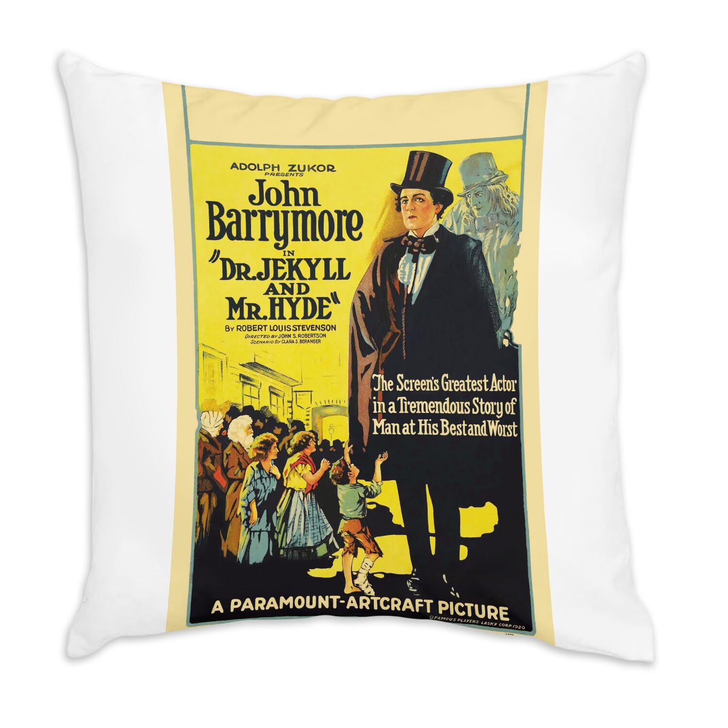 Coussin velours blanc Docteur Jekyll affiche retro de qualite