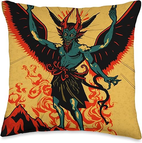 Baphomet Goat Devil Demon God Muralism Art Gifts Evil Baphomet Goat Devil Demon God with Wings Muralism Art Throw Pillow, 16x16, Multicolor