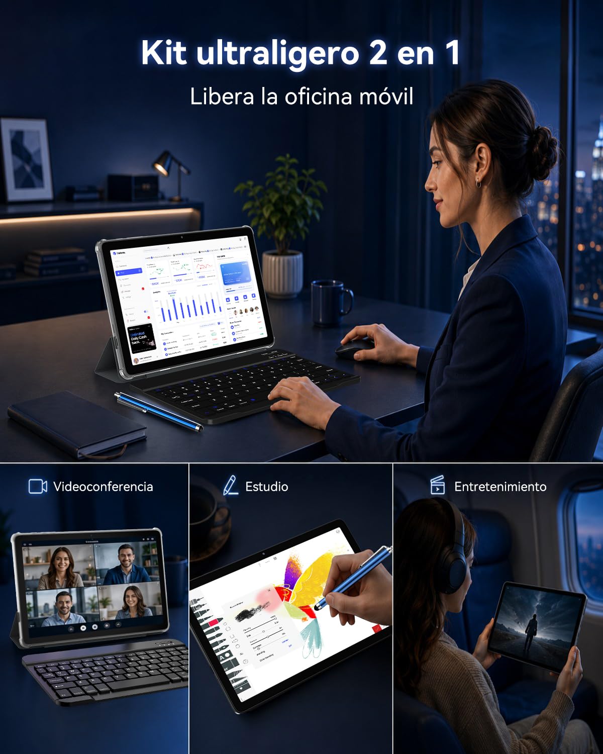 TABWEE Tablet Android 16 con Teclado, 24 GB RAM+ 256 GB ROM (4 TB TF) | Tablet para Gaming, Octa-core, Gemini AI, Tablet 10 Pulgadas, Widevine L1, 8MP+5MP, Face ID, GPS (Garantía de 4 Años)
