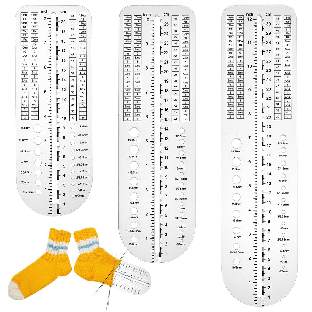 OLYCRAFT 3 reglas de ganchillo de acrílico transparente de 20/25/30 cm, regla de aguja, herramientas de medición de aguja, regla de punto, bloqueador de calcetines para manualidades, regalo hecho a