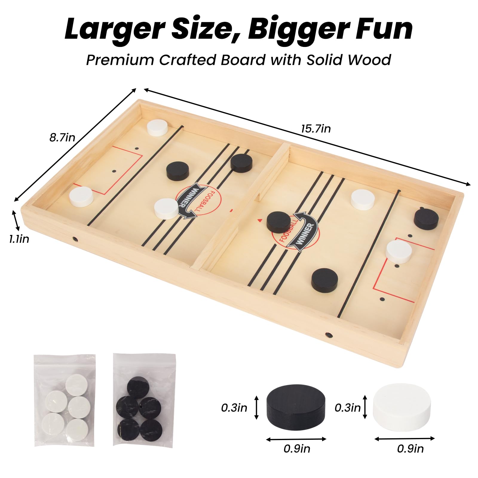 WOODENFUN 16 in Fast Sling Puck Game,Wooden Hockey Super Foosball Table,Desktop Battle Parent-Child Interaction Winner Slingshot Game,Adults and Kids Family Toys - Image 3