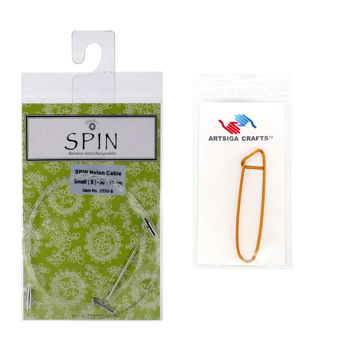 ChiaoGooSpin Bamboo Cable Small 37-Inch (94cm) Fits US 2, 3, 4, 5, 6, 7, 8 Interchangeable Knitting Needle Tips, Includes Tightening Key, 2537-S with Stitch Holder