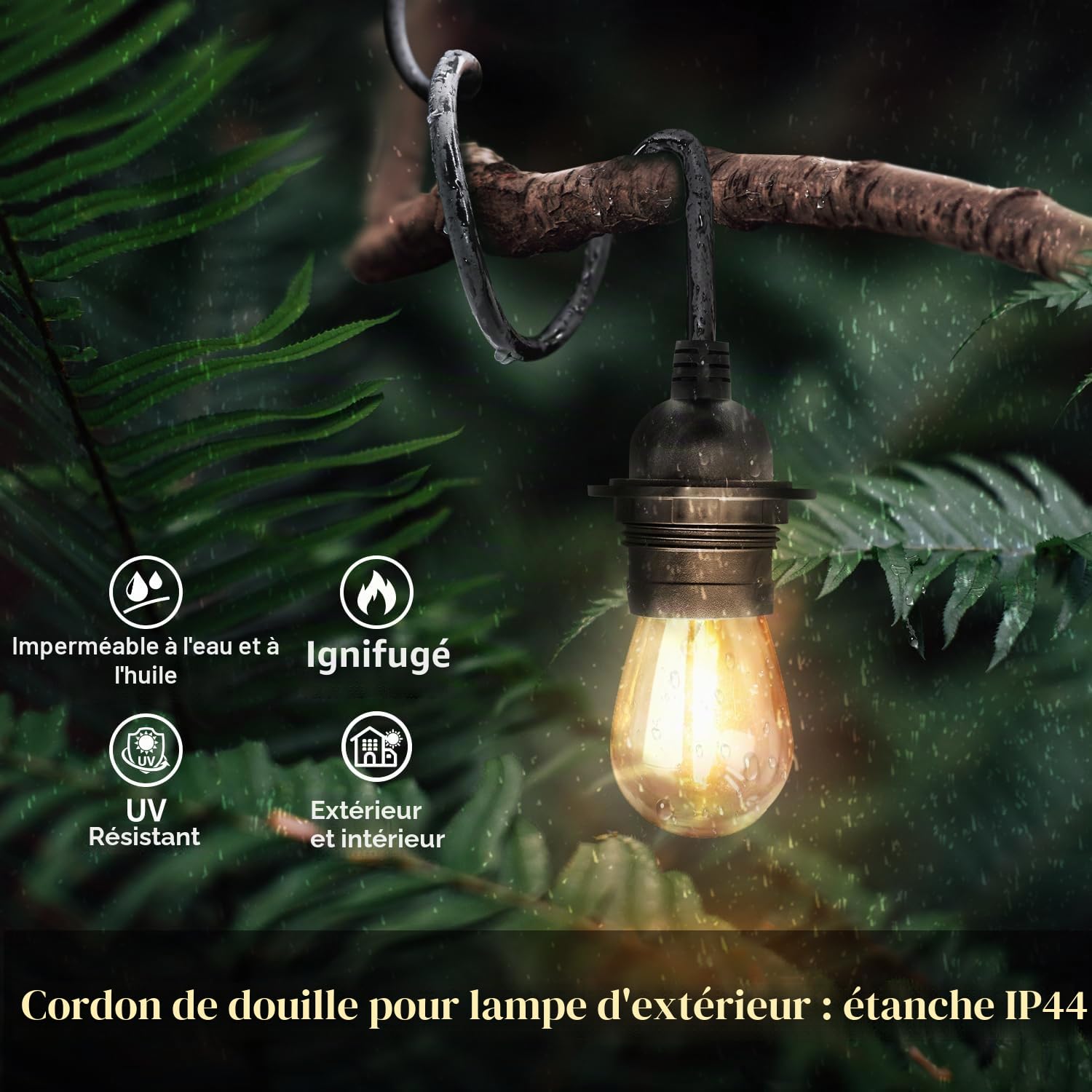 FIRMERST Lot de 2 douilles de lampe étanches E27 avec câble d'extérieur 4,5 m Noir | IP44, pour l'extérieur, culot E27, avec fiche, câble en caoutchouc robuste