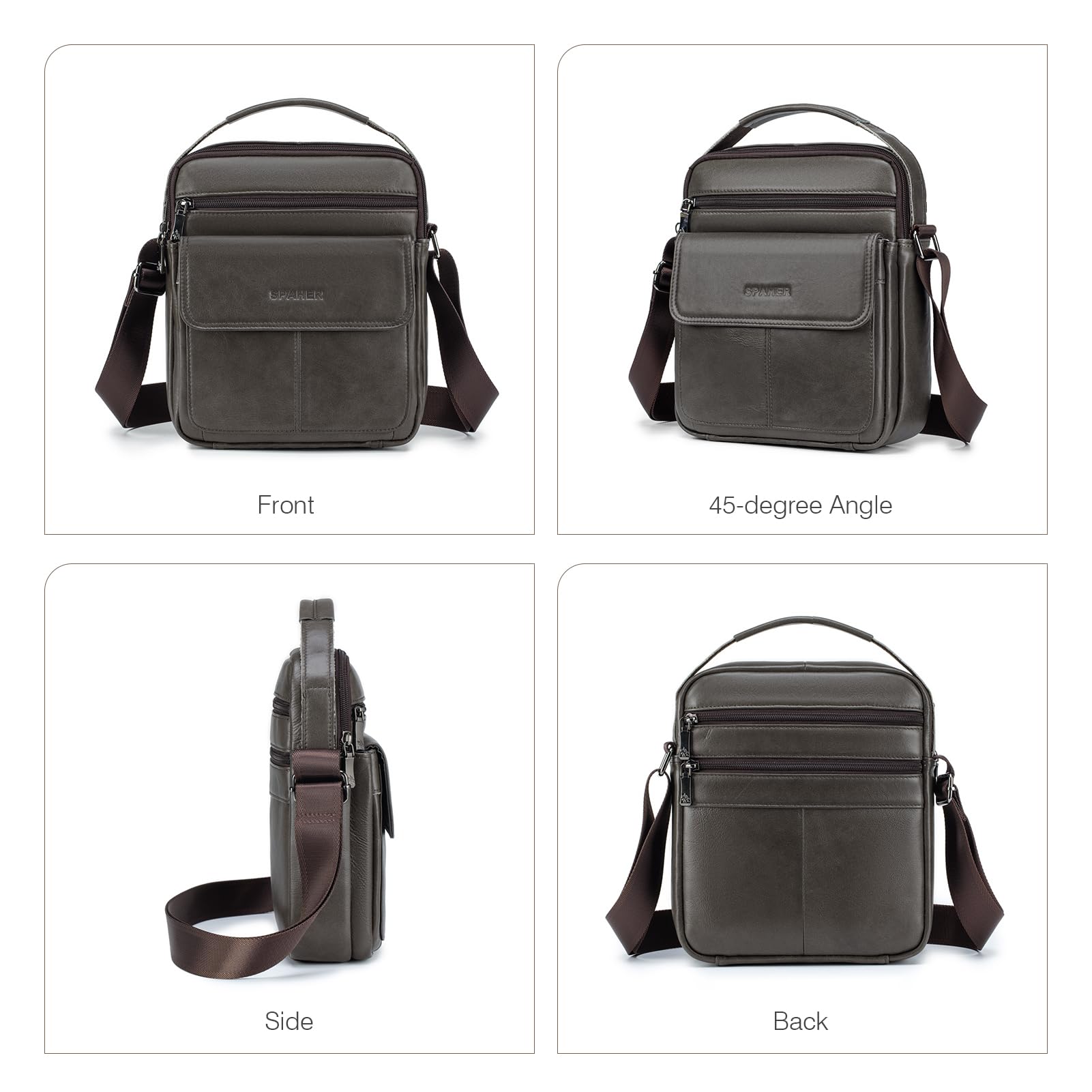 SPAHER Borsello Uomo Tracolla Pelle Grande Borsello per Ipad 11 Pollici Borsa Tracolla Impermeabile Borsetta Marsupio Uomo Multitasche per Quotidiano Lavoro Messenger Crossbody Sling Bag,Caffè