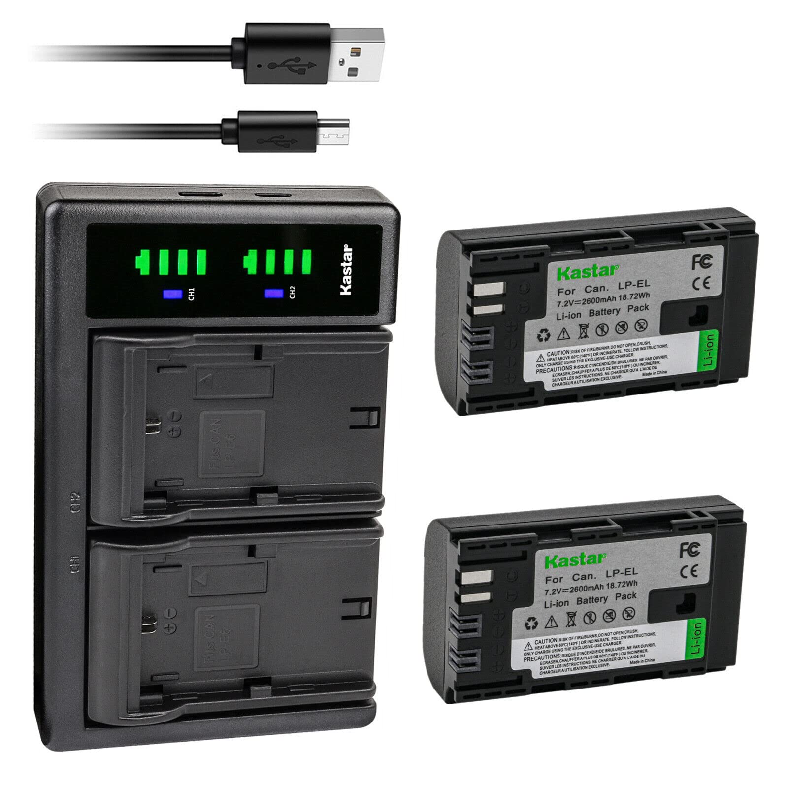 Kastar LP-EL Rechargeable Battery 2-Pack and LTD2 Charger Replacement for Canon LP-EL Lithium-Ion Battery Pack, Canon 4307C002 Battery, Canon