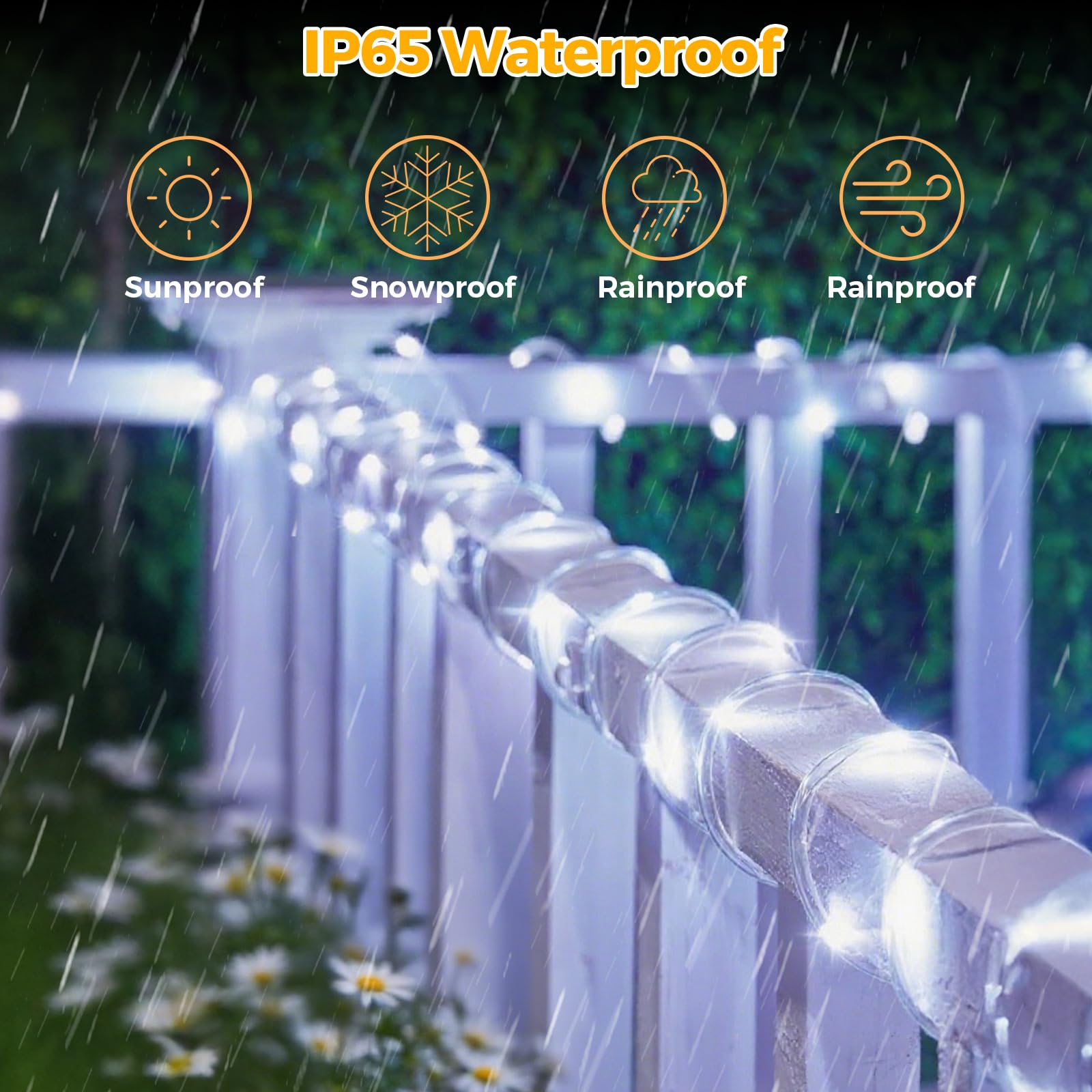 Aofonchy Solar LED Rope Lights Outdoor, 66Ft 200 LEDs Waterproof Tube String Lights with 8 Modes & Remote Control - Image 2