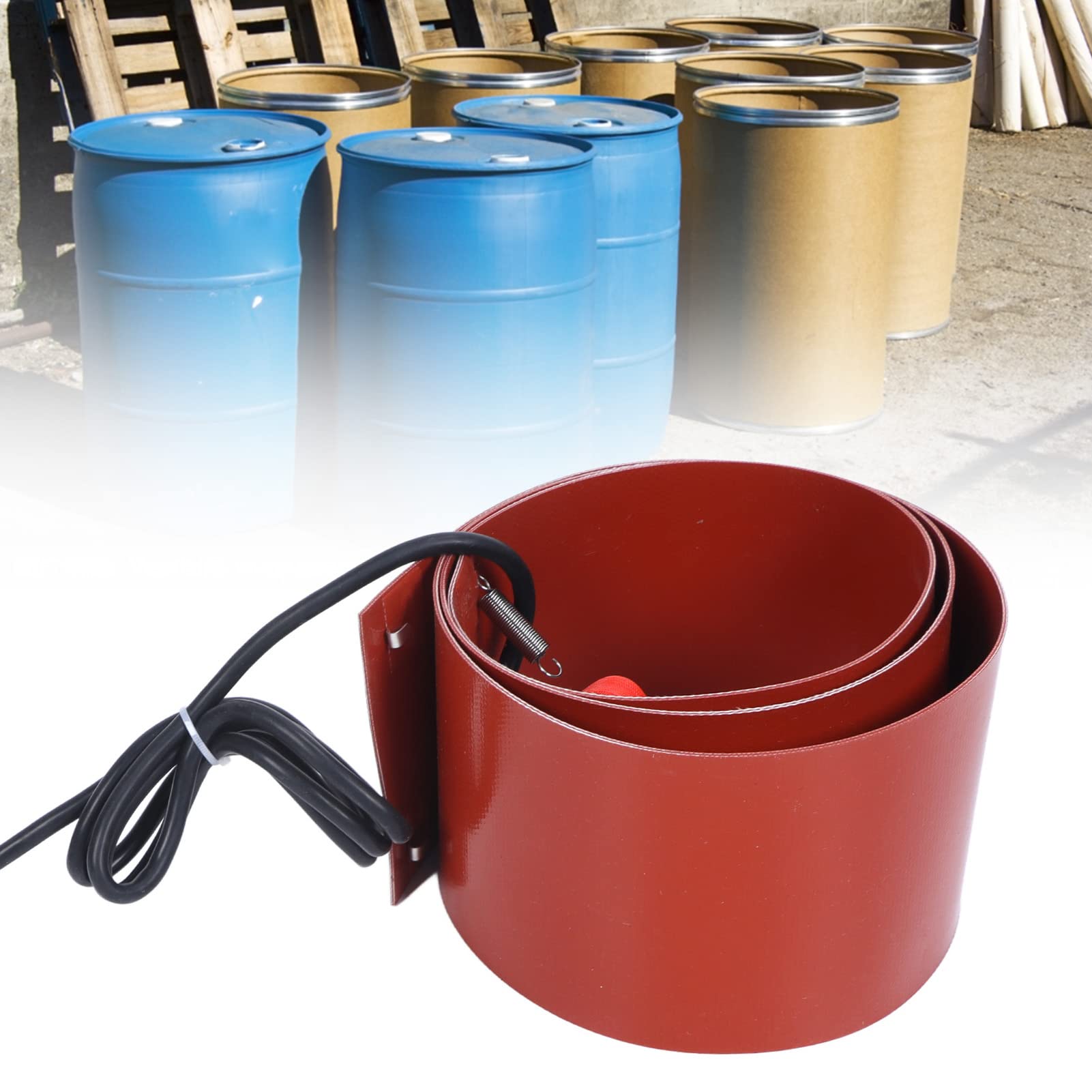Wakects Cintura Riscaldante per Fusti 1000W, Riscaldatore per Tamburo Olio 200L con Termostato 30-150°C, Silicone, 220V