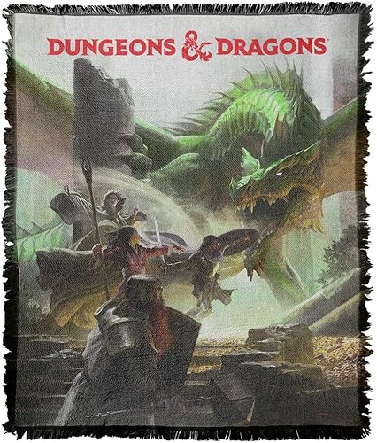 LOGOVISION Manta de Dungeons & Dragons, juego de iniciación de 50 x 60 pulgadas, tapiz tejido artístico, mezcla de algodón, manta con flecos