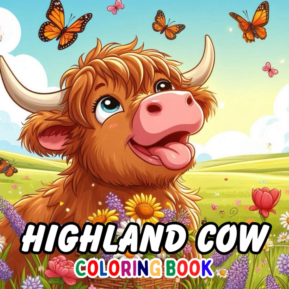 Highland Cow Coloring Book: 30 Adorable Scottish Cows Colouring Pages for Kids ages 4-8, 6-12 who Love Farm Animal