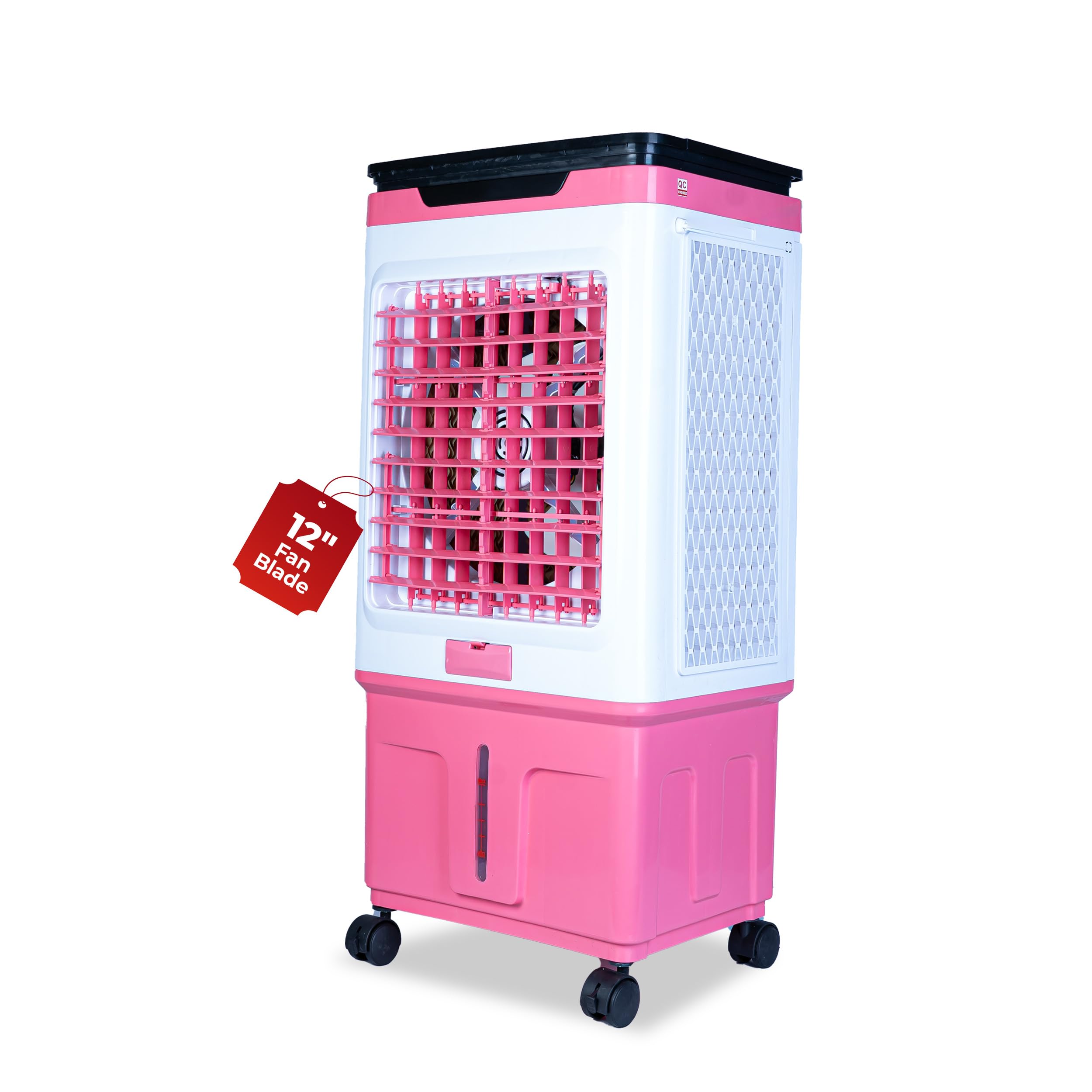 HAVAI Premium Glass Top GT 12 | 12" Fan Blade | 40 Litre Tank Capacity | 160W Power | 15ft Air Throw | 3-Side Honeycomb Cooling | Sleek Glass Top Design | 4 Castor Wheels (PINK)-image-48