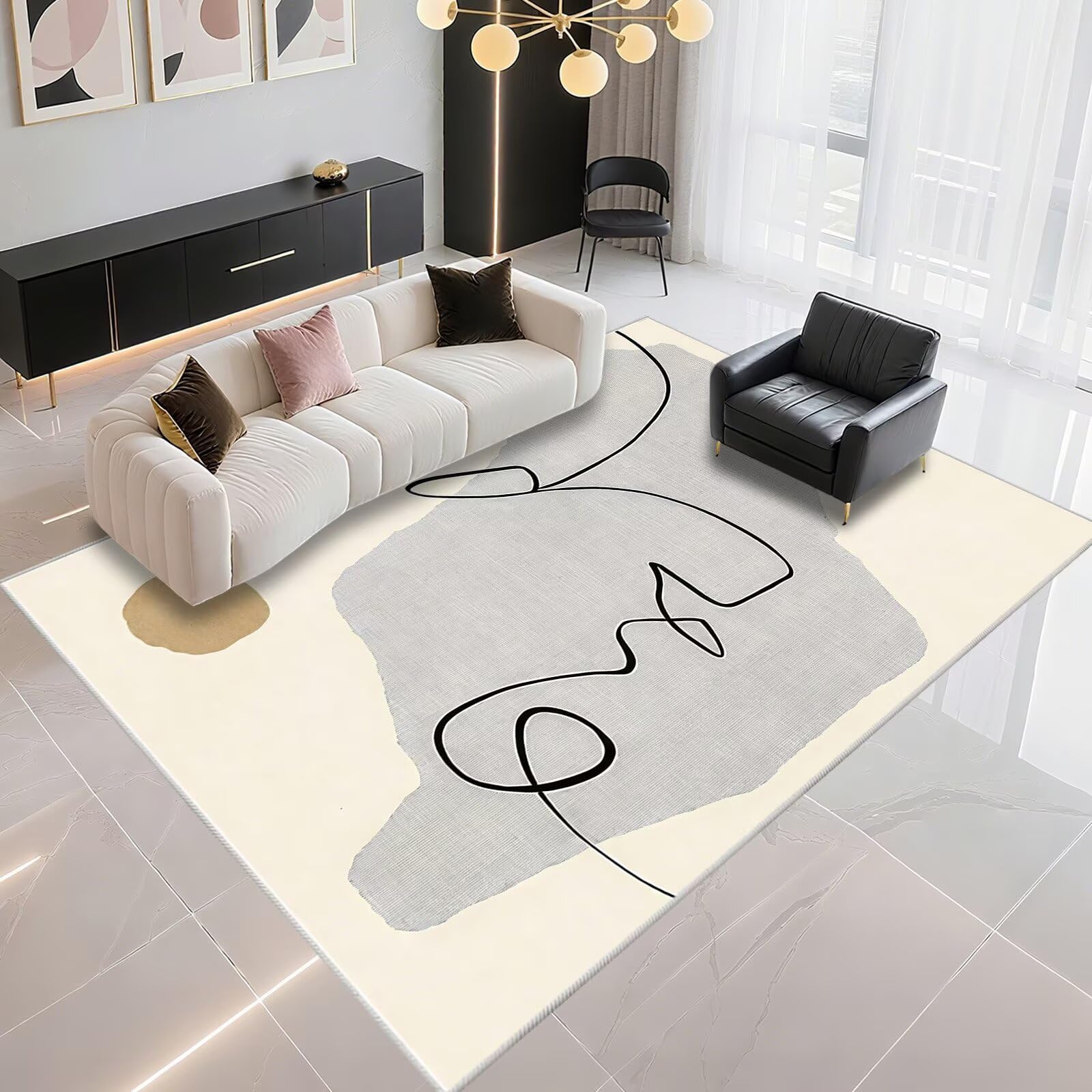Tapis géant de séjour moderne 160x200cm en tissage minimaliste beige et gris premium