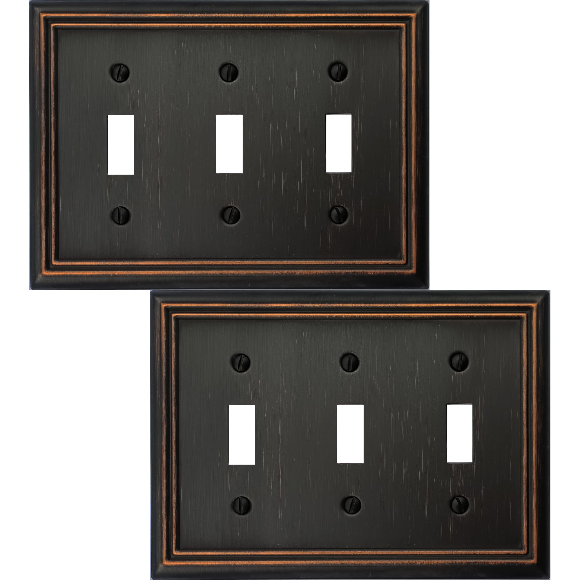 OKAWYC Triple Toggle Light Switch Cover Adler Metal Wall Plate, 2-Pack Aged Bronze 3 Gang, Light Switch Cover Decorative Wallplate, Durable
