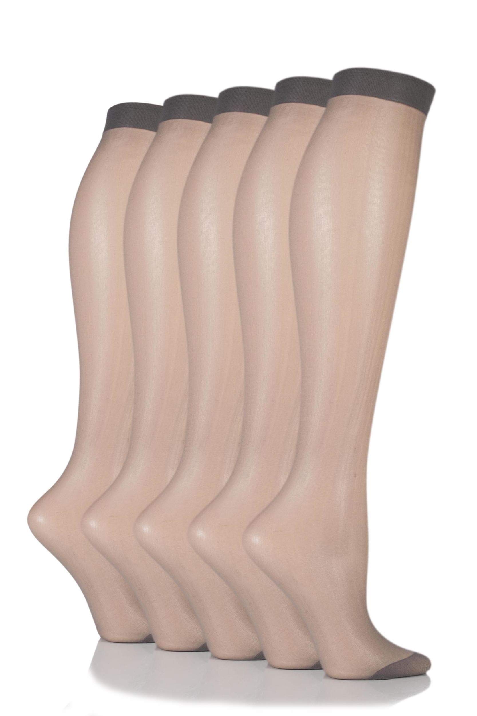 SockShop Women's 5 Pair 15 Denier Knee Highs (4-8, Mid Grey)