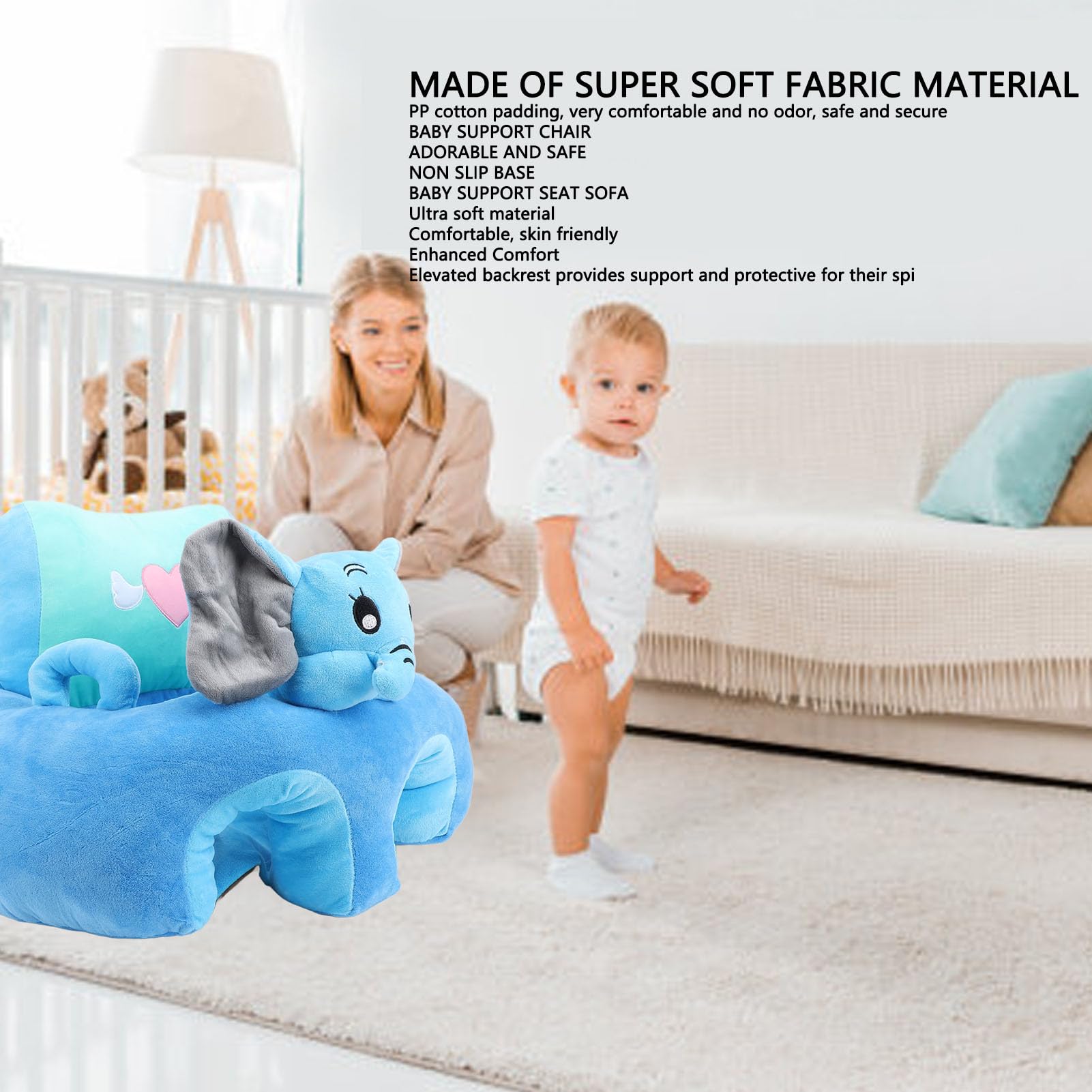 Sofa dla Niemowląt w Kształcie Słonia - Miękkie Zwierzęce, Urocze Krzesło do Nauki dla Niemowląt i Małych Dzieci, Ergonomiczne Krzesło do Siedzenia z antypoślizgową podstawą, 21,7 X 21,7 Cala
