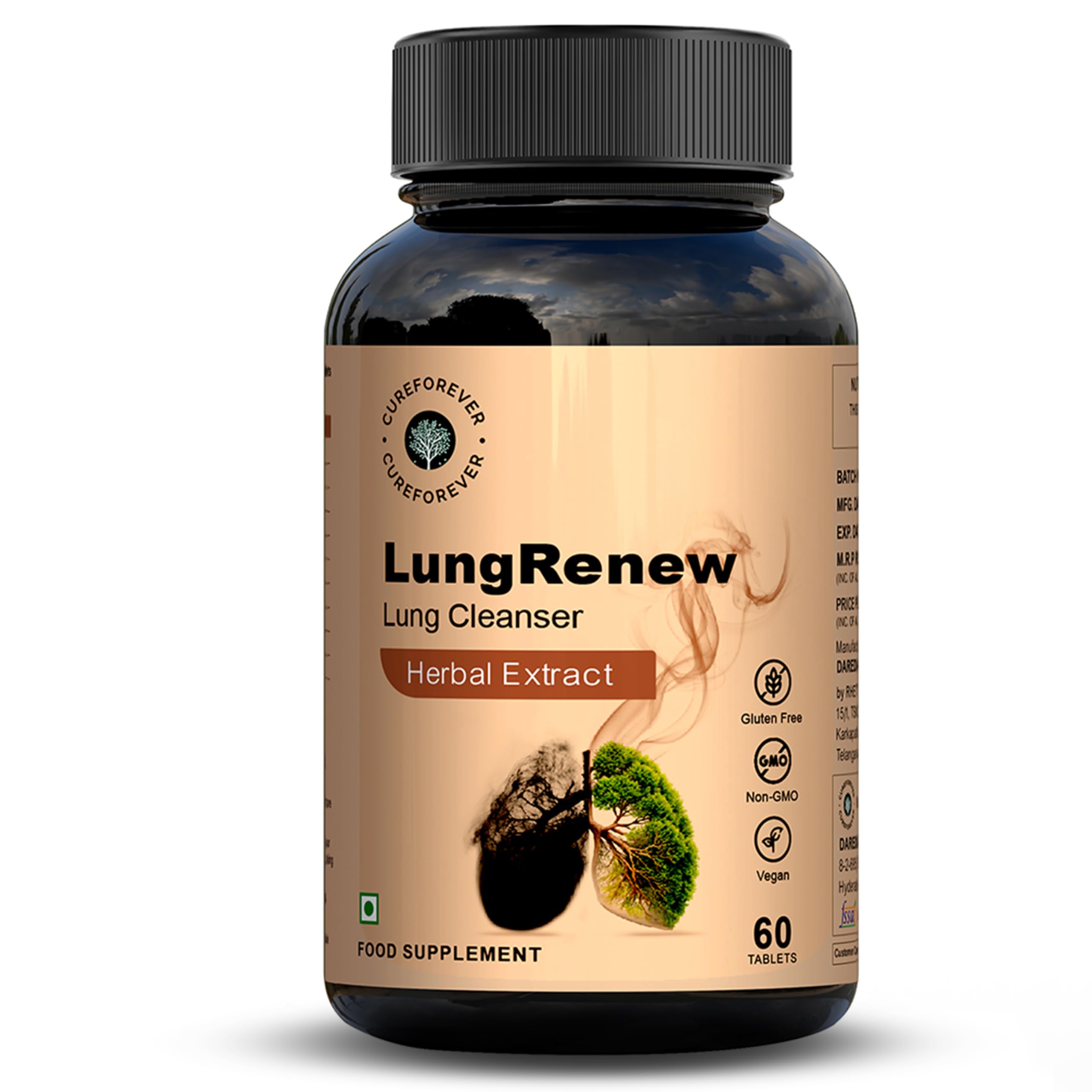 CUREFOREVER LungRenew - Natural Lung Detox Tablets with Quercetin, Grape Seed, Ginger, Echinacea, Licorice Extracts & Zinc Sulphate | Plant-Based Lung Cleanser for Immune Support - 60 Vegan Tablets-image-17