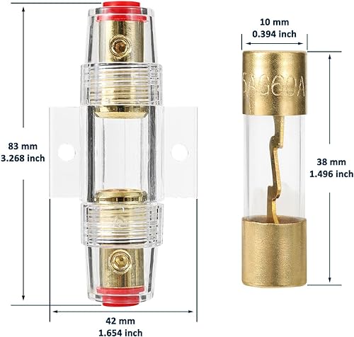 Miniatura 3 de Portafusibles AGU en línea calibre 4-10 AWG con fusibles AGU de 100 amperios, ideal para audio de automóvil, alarmas, amplificadores y compresores -