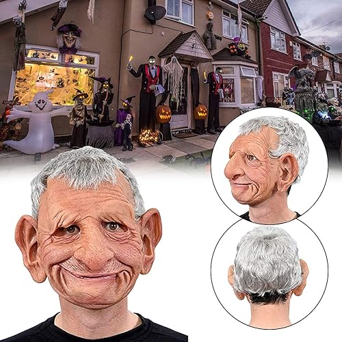 Miniatura 2 de Cubierta realista de silicona para la cabeza de anciano, casco de látex novedoso para Halloween, cosplay, fiesta, baile de máscaras, accesorios