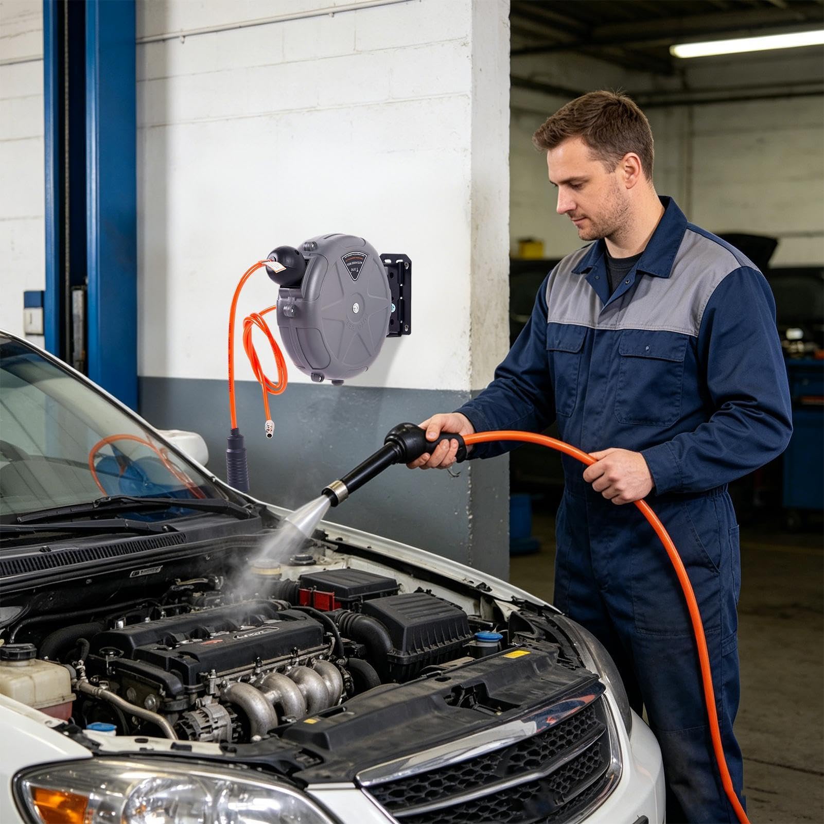 Avvolgitubo Aria Retrattile 10 metri resistente con montaggio a parete | Avvolgitubo per compressore d'aria per officine, garage, casa, studio, riparazioni e automotive, manutenzione macchinari