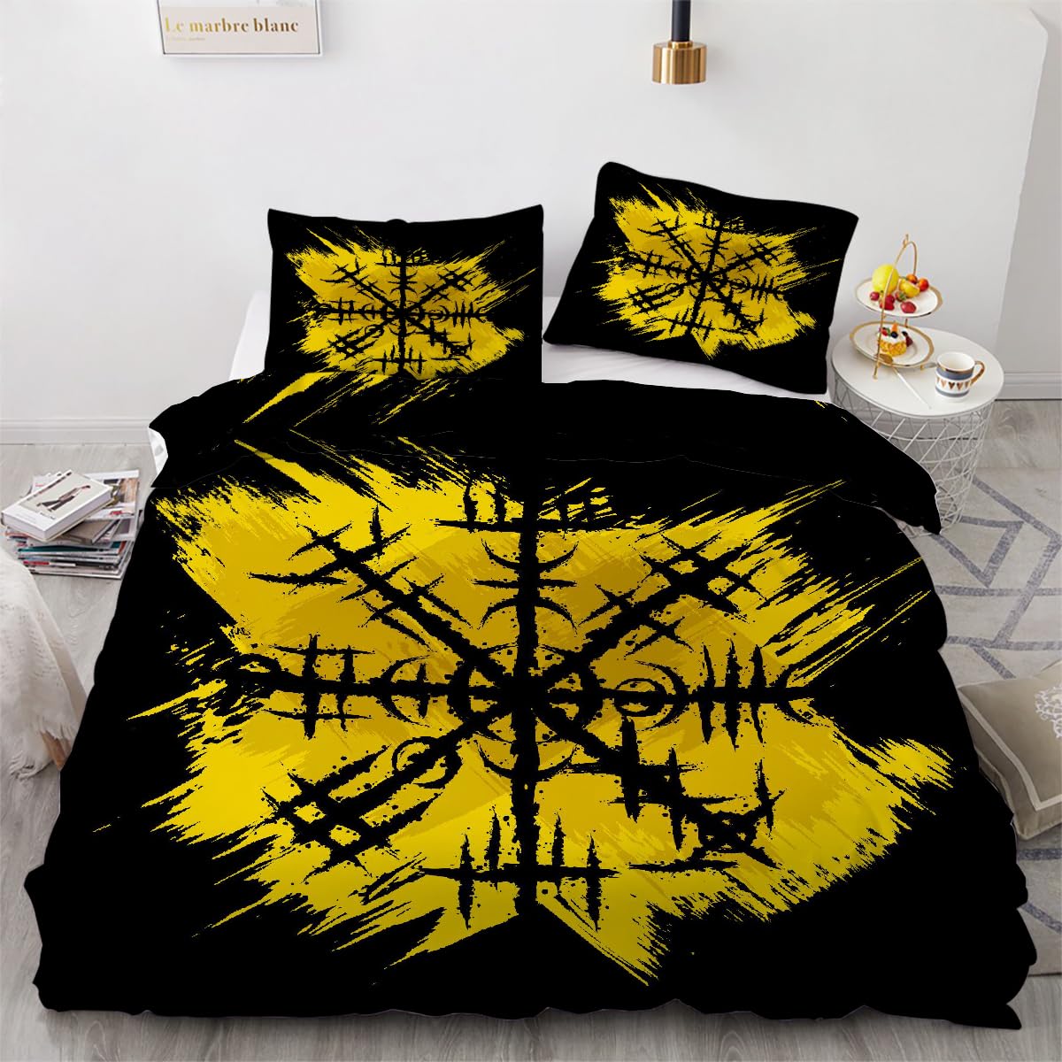 Parure de lit 240x260 Runes 3 pièces en microfibre rétro réversible