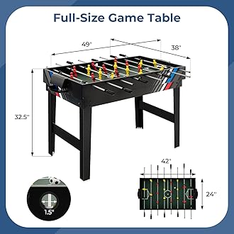 GYMAX 49" Multi Game Table, 4-in-1 with Foosball, Pool Billiards, Air Hockey & Table Tennis, Black, Complete Combination Game Table for Family Game Room