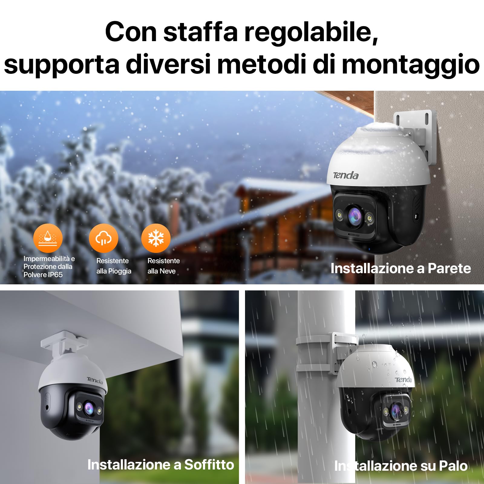 Tenda Telecamera Wi-Fi Esterno, 2K Videocamera Sorveglianza con Visione Notturna a Colori, IP Cam 360°, Audio Bidirezionale, Rilevamento di Movimento e Persone, Compatibile con Alexa, CH3